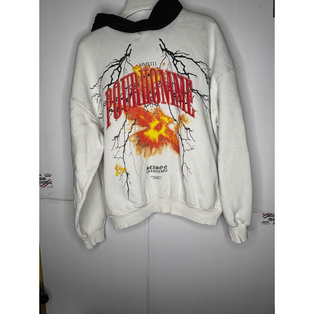 BoohooMAN Mens White Pour Homme Phoenix Graphic Worldwide Tour Hoodie‎ Size M